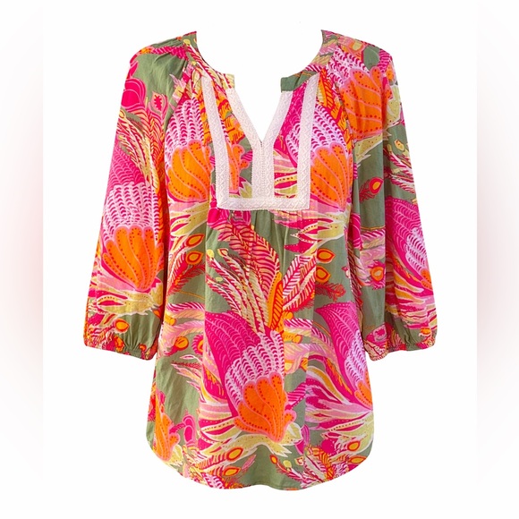 crown & ivy Tops - Crown & Ivy Floral Tunic Blouse Medium M Rayon Boho Resort Top